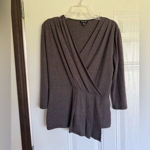 2 for $20 sale: Ronen Chen gray v-neck peplum top 3/4 sleeve - L
